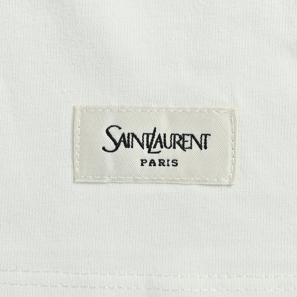 SAINT LAURENT White Crew-Neck T-Shirt with Hem Label