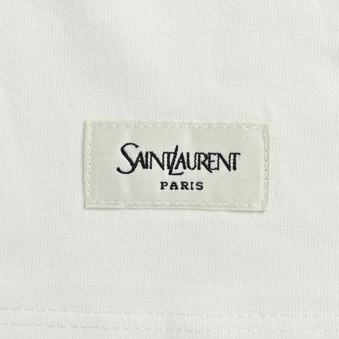 SAINT LAURENT White Crew-Neck T-Shirt with Hem Label