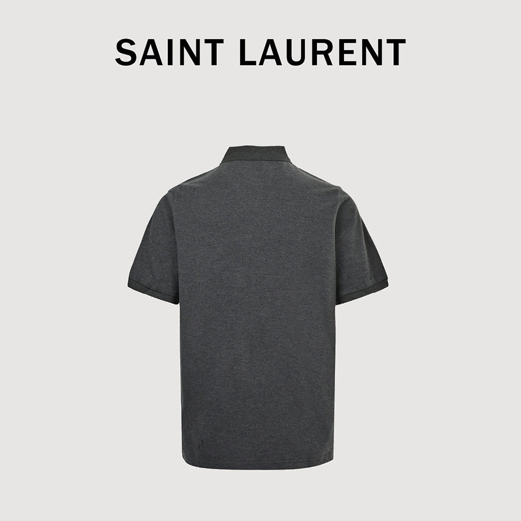 SAINT LAURENT Short-Sleeve Polo with Tonal Embroidered Monogram