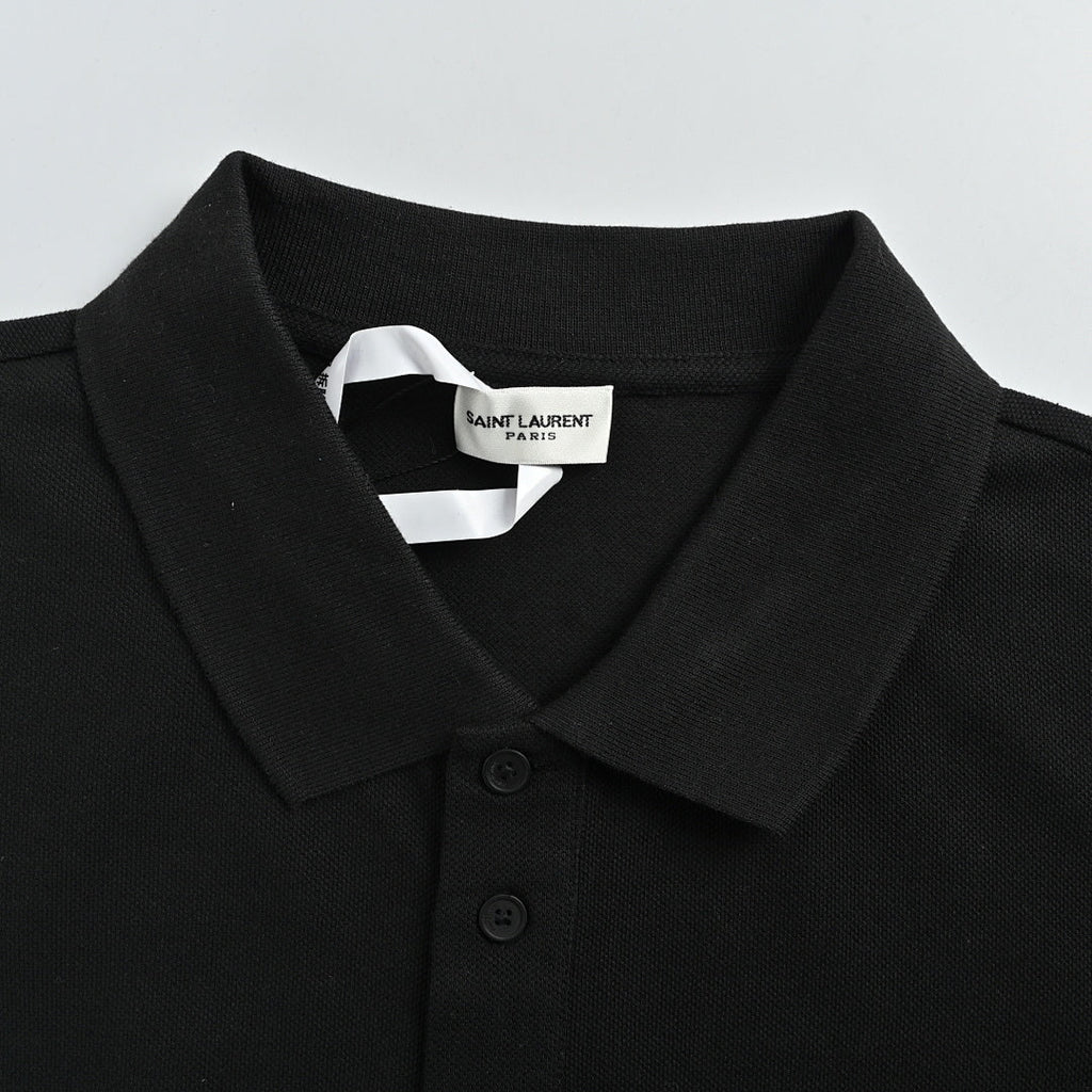 SAINT LAURENT Short-Sleeve Polo with Tonal Embroidered Monogram