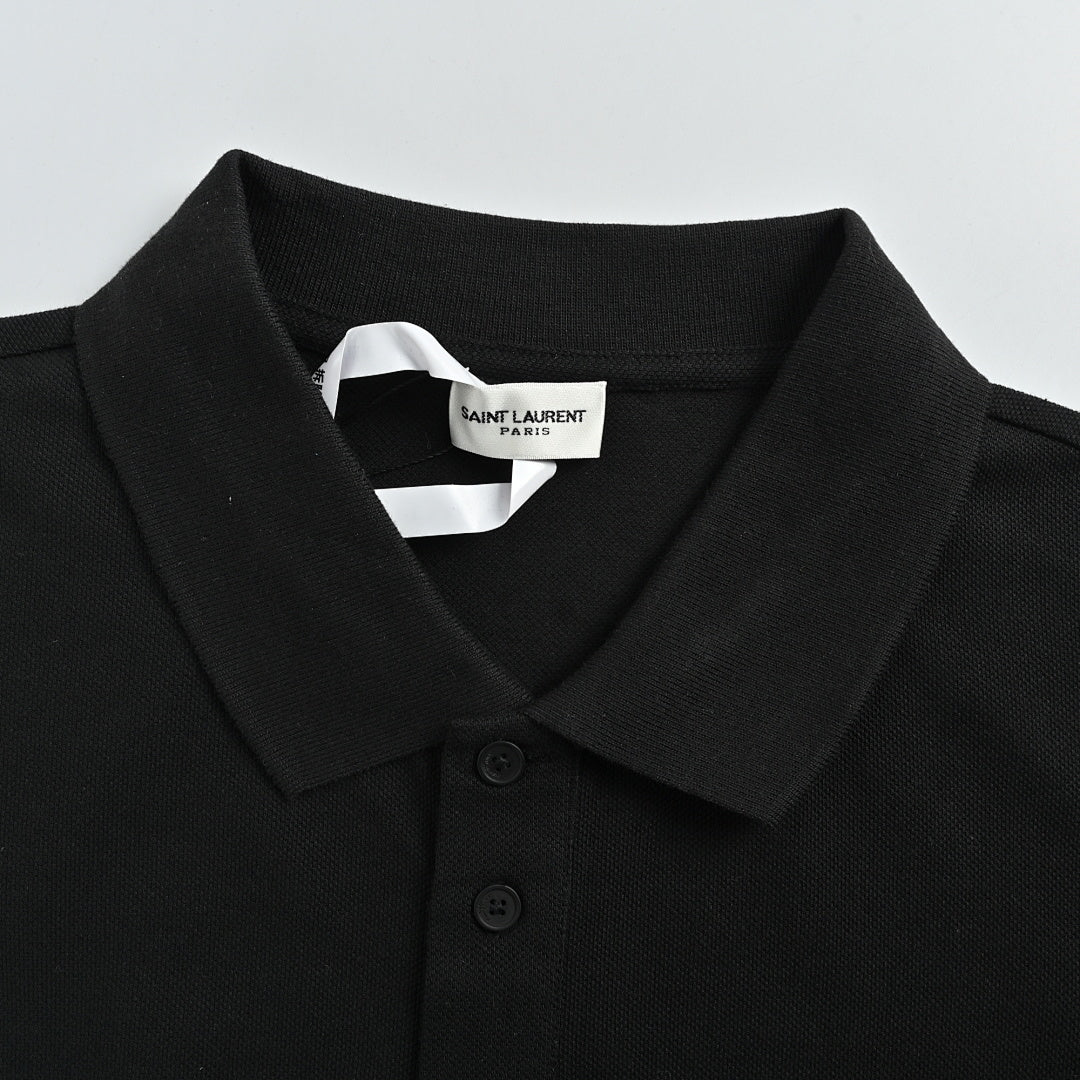 SAINT LAURENT Short-Sleeve Polo with Tonal Embroidered Monogram