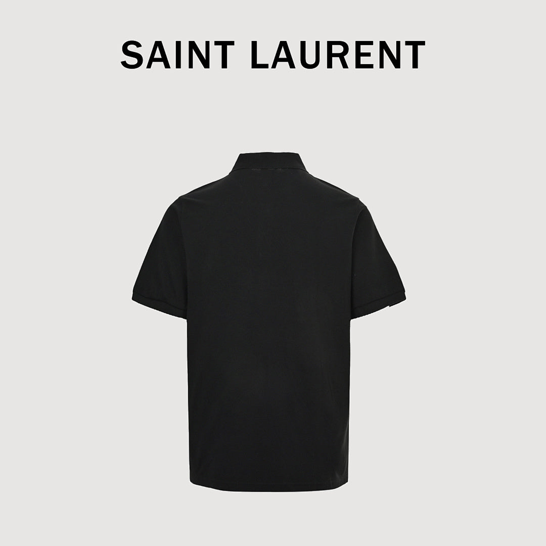 SAINT LAURENT Short-Sleeve Polo with Tonal Embroidered Monogram