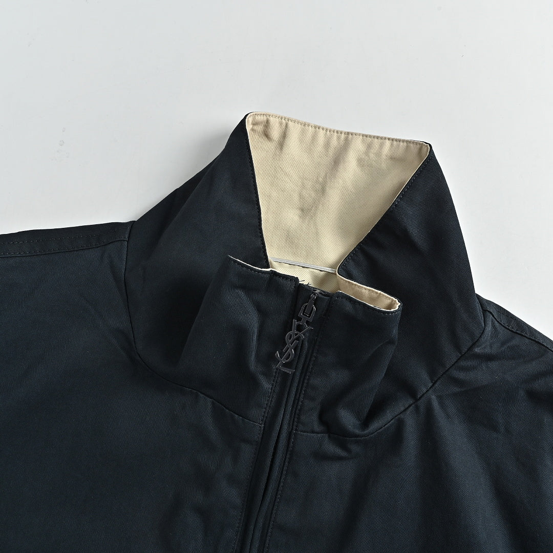 SAINT LAURENT Embroidered Stripe Stand-Collar Zip Jacket