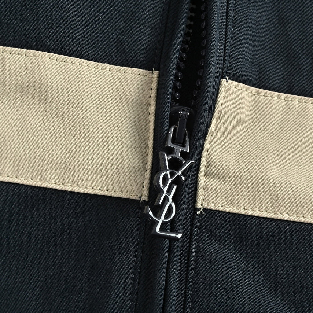 SAINT LAURENT Embroidered Stripe Stand-Collar Zip Jacket