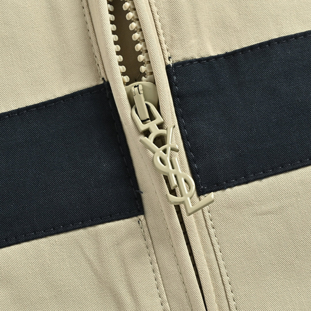 SAINT LAURENT Embroidered Stripe Stand-Collar Zip Jacket