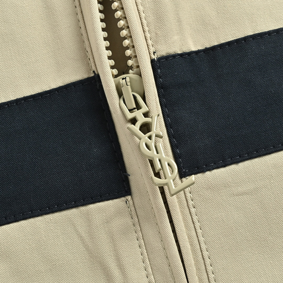 SAINT LAURENT Embroidered Stripe Stand-Collar Zip Jacket