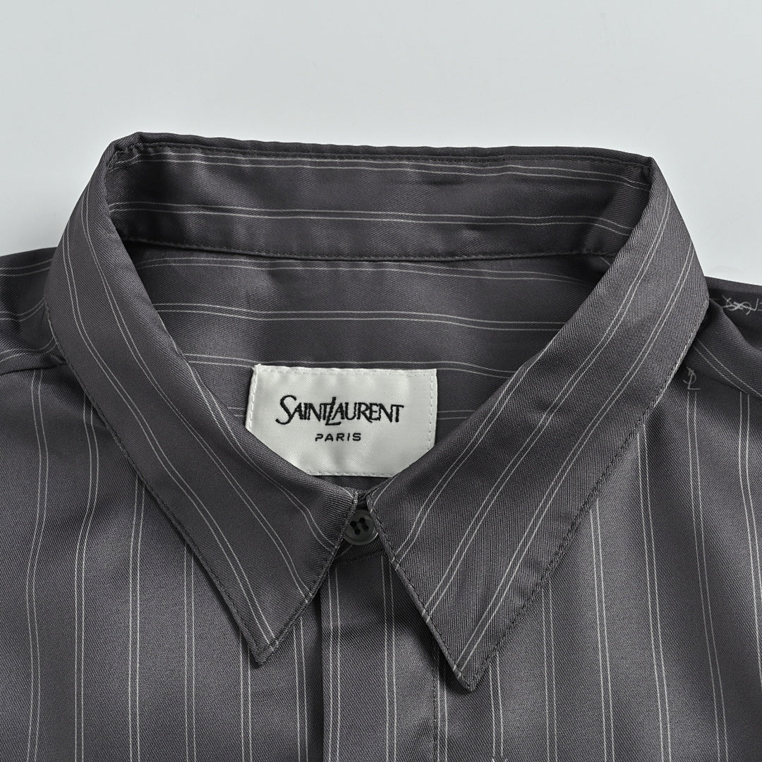 SAINT LAURENT Grey Pinstripe Short-Sleeve Shirt