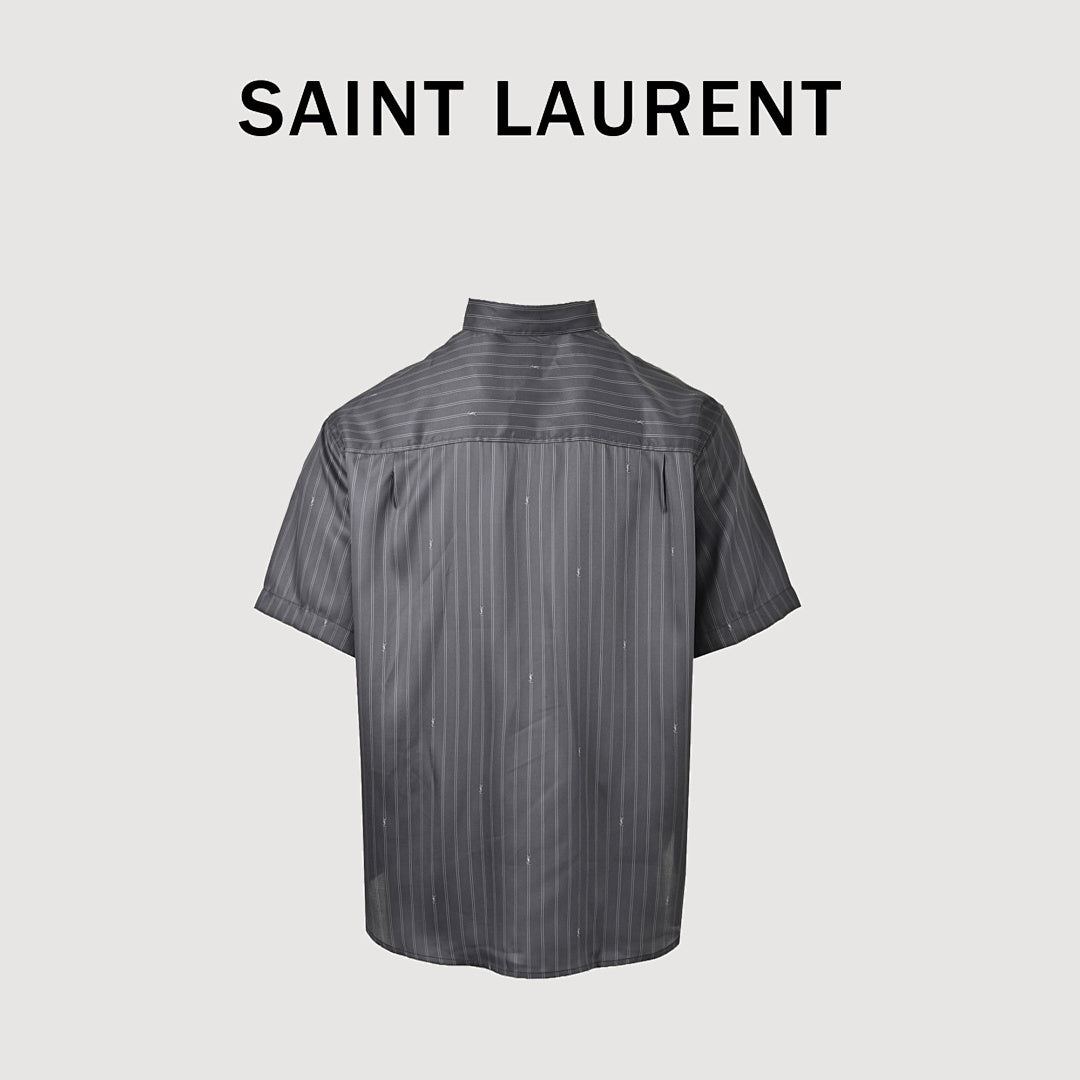 SAINT LAURENT Grey Pinstripe Short-Sleeve Shirt