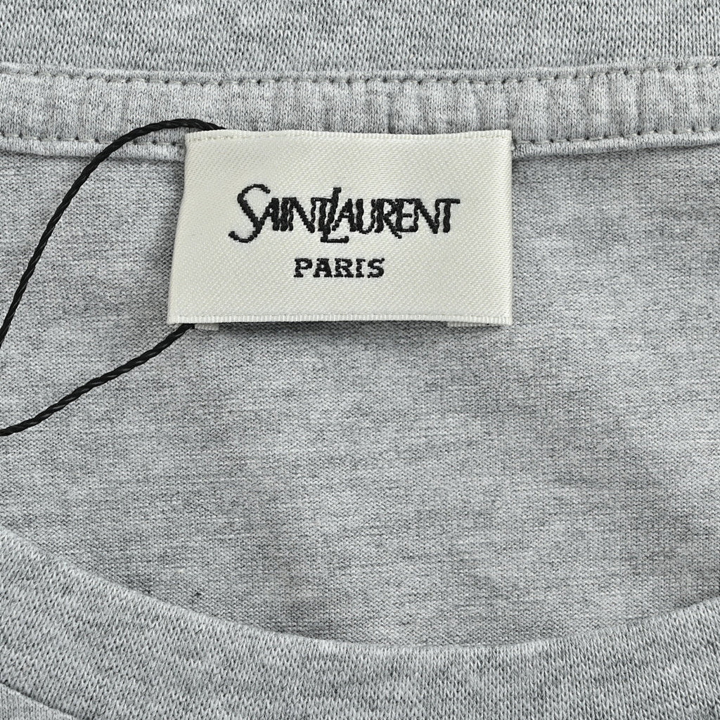 SAINT LAURENT Heather Gray Embroidered Monogram Crew-Neck T-Shirt