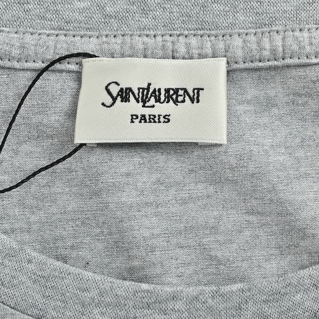 SAINT LAURENT Heather Gray Embroidered Monogram Crew-Neck T-Shirt