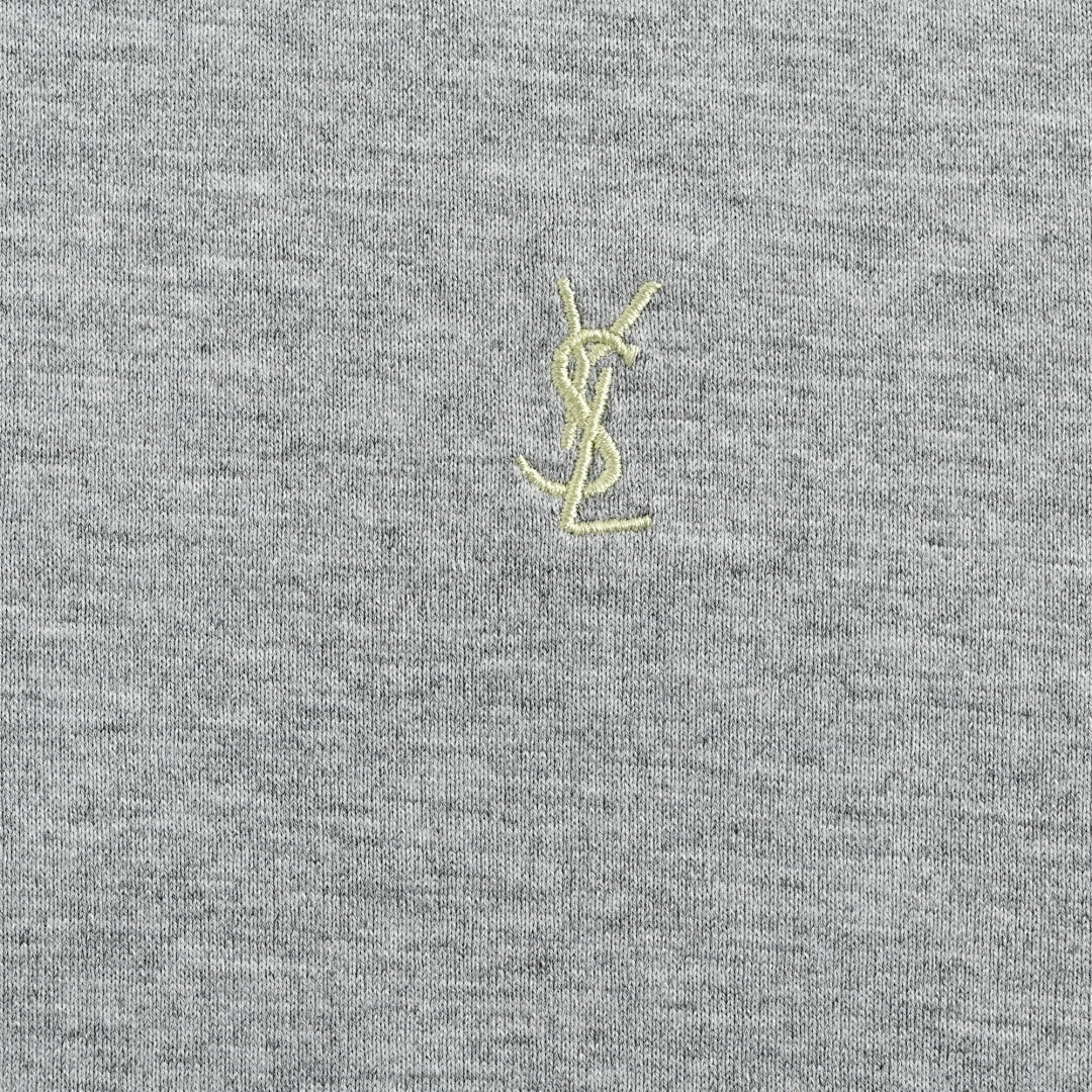 SAINT LAURENT Heather Gray Embroidered Monogram Crew-Neck T-Shirt