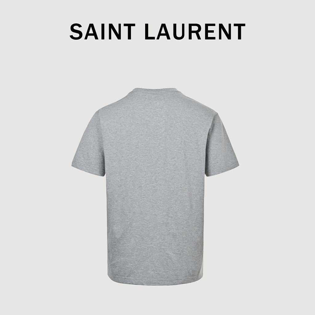 SAINT LAURENT Heather Gray Embroidered Monogram Crew-Neck T-Shirt