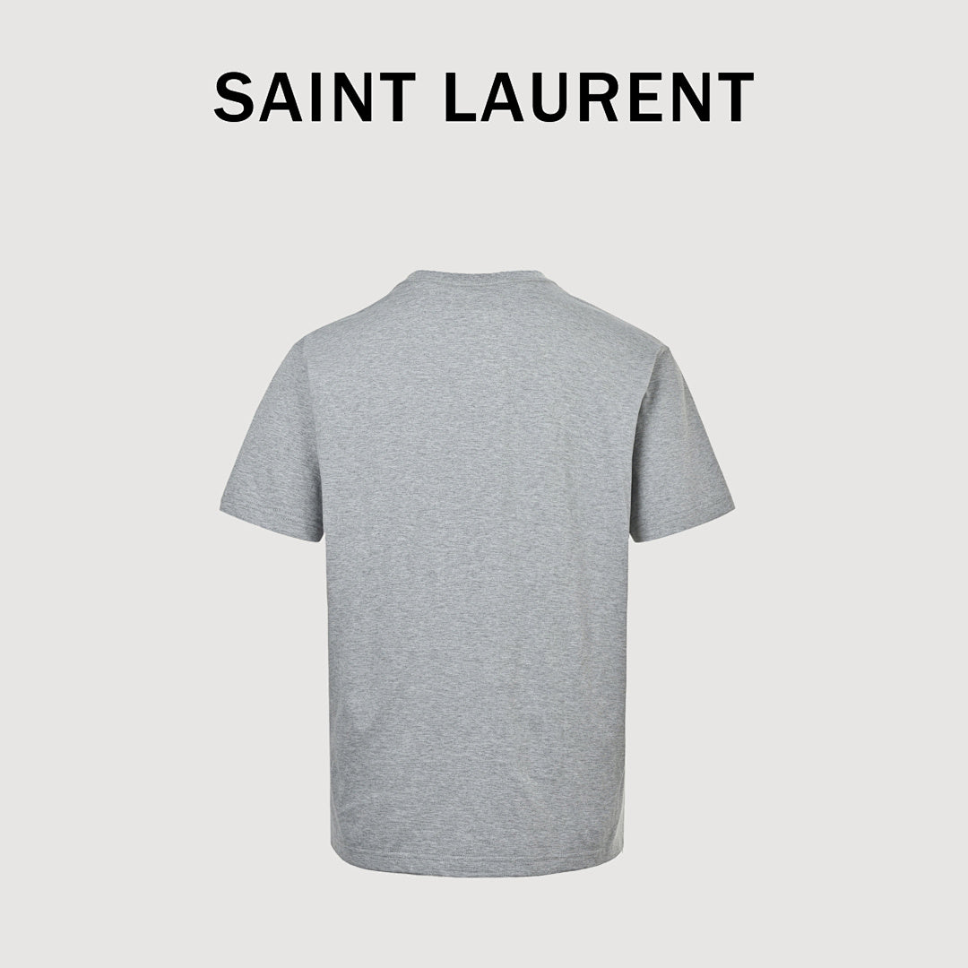 SAINT LAURENT Heather Gray Embroidered Monogram Crew-Neck T-Shirt