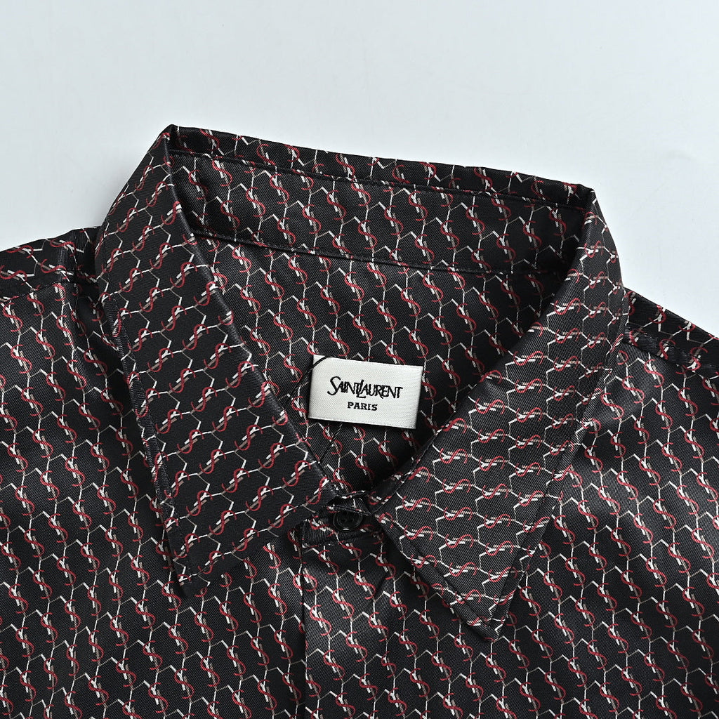 SAINT LAURENT All-Over Monogram Button-Front Long-Sleeve Shirt