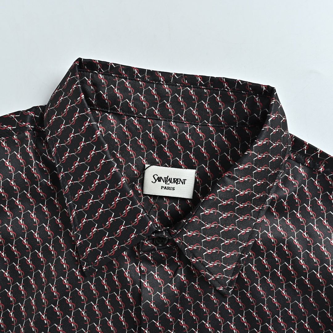 SAINT LAURENT All-Over Monogram Button-Front Long-Sleeve Shirt