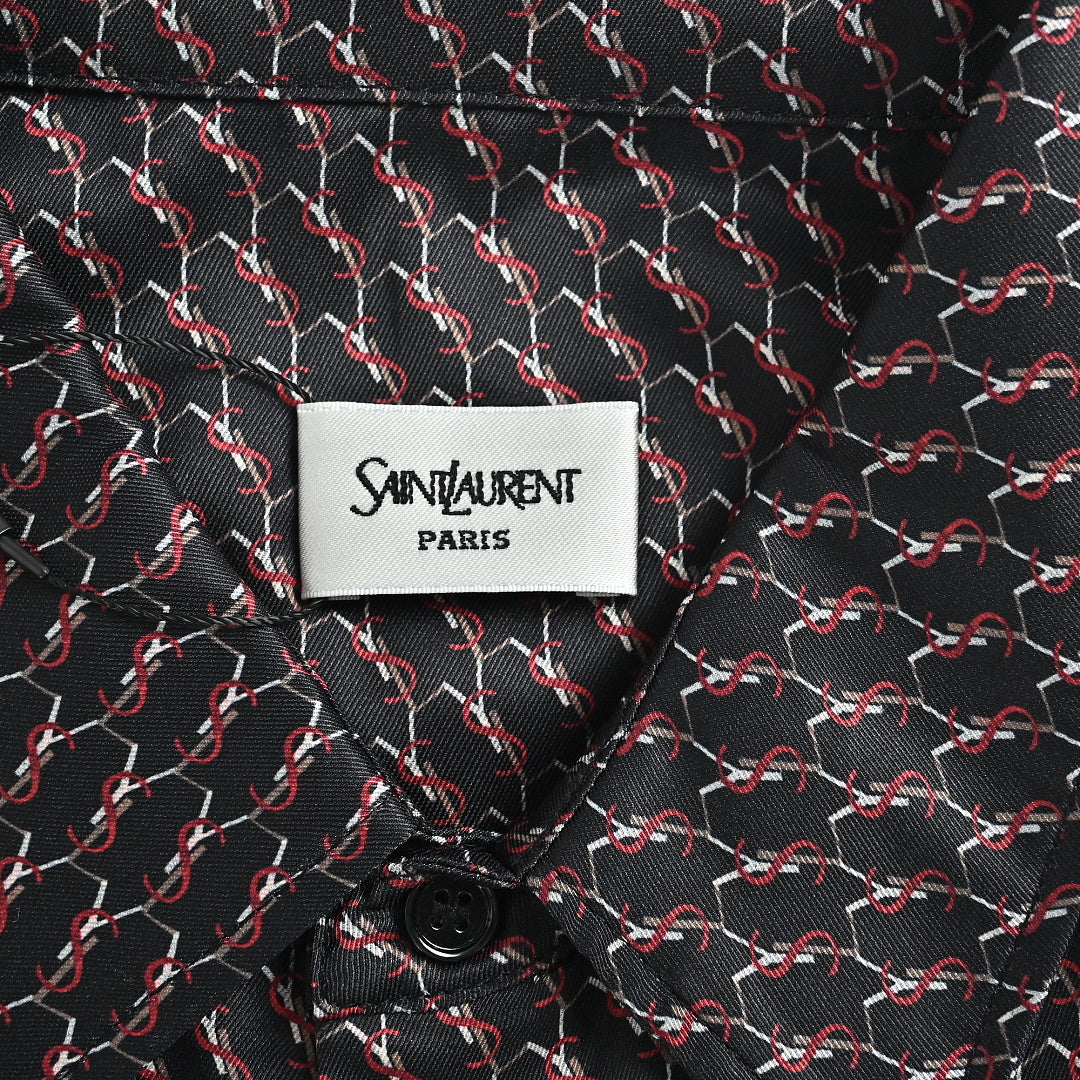 SAINT LAURENT All-Over Monogram Button-Front Long-Sleeve Shirt