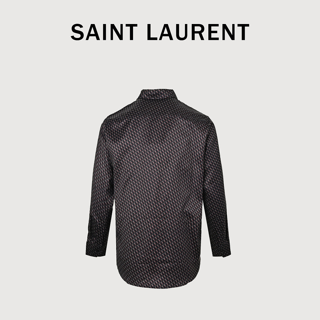 SAINT LAURENT All-Over Monogram Button-Front Long-Sleeve Shirt