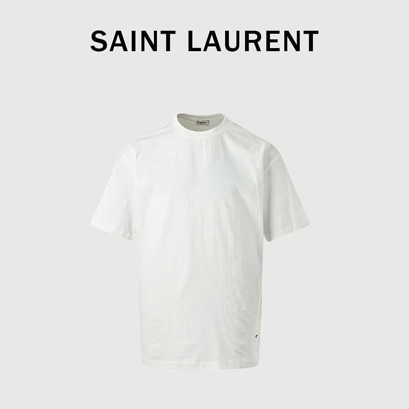 SAINT LAURENT White Crew-Neck T-Shirt with Hem Label