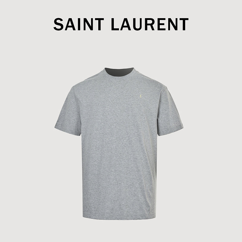 SAINT LAURENT Heather Gray Embroidered Monogram Crew-Neck T-Shirt