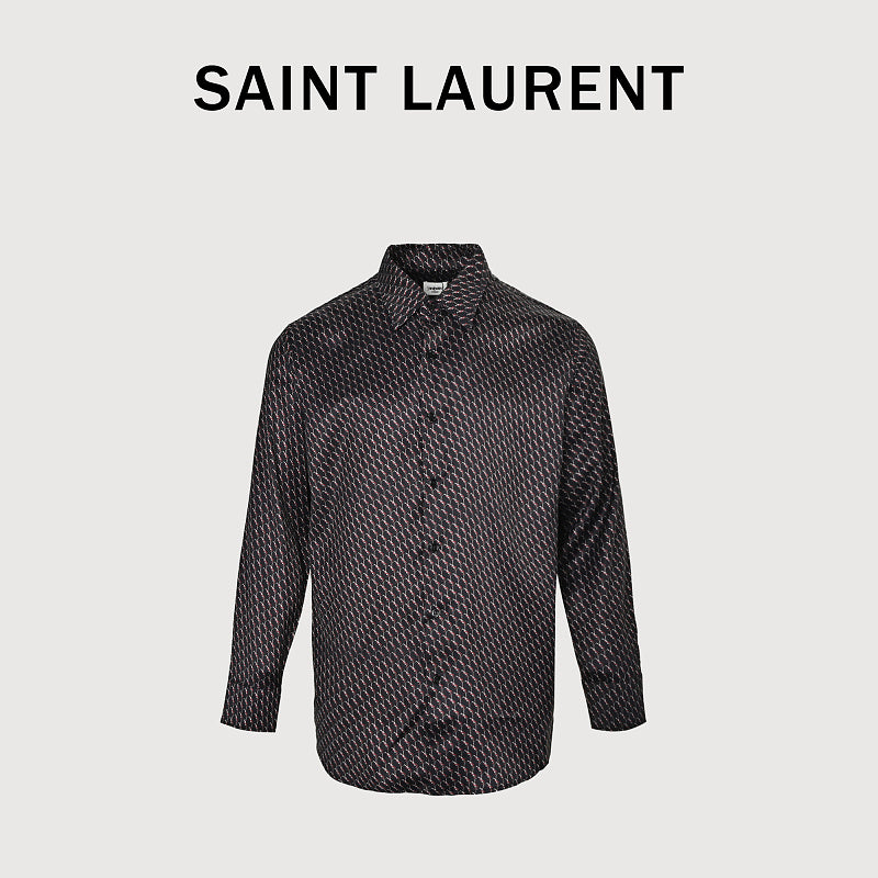 SAINT LAURENT All-Over Monogram Button-Front Long-Sleeve Shirt